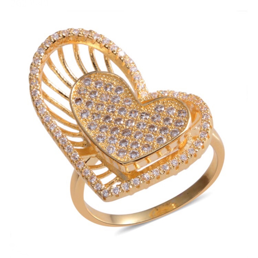 Simulated Diamond Goldtone Heart Ring Sz 9